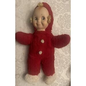 Cameo Vintage Red Plush Doll with Yarn Hair and Button Accents 1940’s/50’s Music